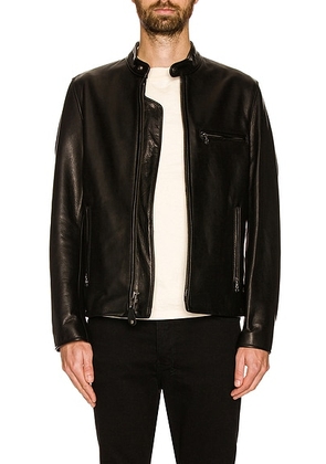Schott Waxed Natural Pebbled Cowhide Cafe Leather Jacket in Black - Black. Size XL (also in ).