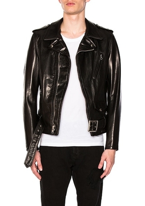 Schott Pebbled Moto Jacket in Black - Black. Size L (also in XL).