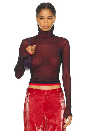 PRISCAVera Turtleneck Long Sleeve Top in Black & Red - Burgundy. Size XS (also in ).