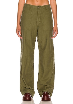 R13 Wide Leg Utility Pant in Olive - Olive. Size 26 (also in 27, 29, 31).