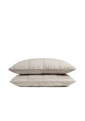 Parachute Linen Box Quilted Sham Set in Bone - White. Size STANDARD (also in ).