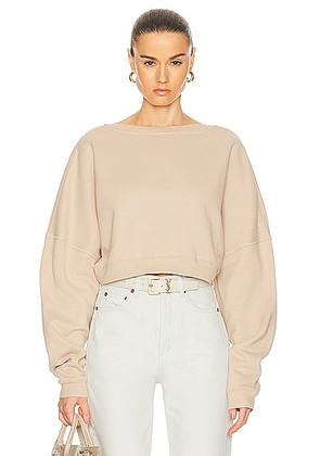 Saint Laurent Cropped Sweatshirt in Poudre - Beige. Size L (also in S, XS).