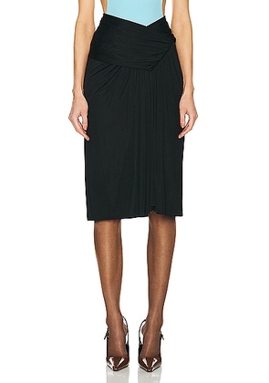 Saint Laurent Jersey Ruched Midi Skirt in Noir - Black. Size 36 (also in ).