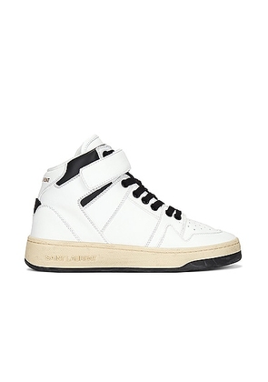 Saint Laurent Lax Mid Top Sneaker in Blanc & Noir - White. Size 36.5 (also in 37, 37.5, 38, 38.5, 39, 39.5, 40, 41).