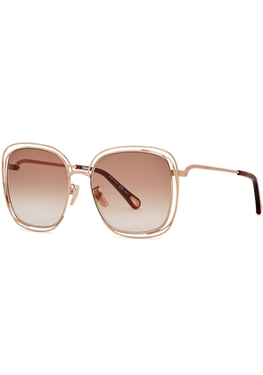 Chloé Carlina Rose Gold-tone Oversized Sunglasses, Sunglasses, Metal