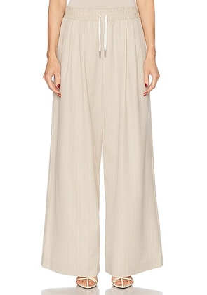 St. Agni Pinstripe Wool Drawstring Pant in Latte - Beige. Size L (also in M, S).