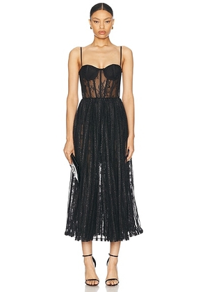 PatBO Lurex Tulle Bustier Midi Dress in Black - Black. Size 8 (also in ).