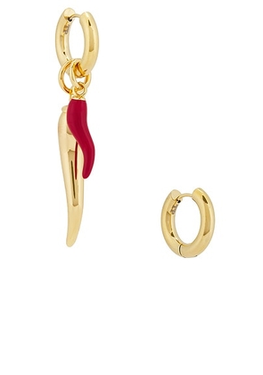 Timeless Pearly Double Chili Earrings in Red & Gold - Metallic Gold. Size all.