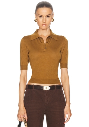 Saint Laurent Short Sleeve Polo Top in Mordore - Brown. Size S (also in ).