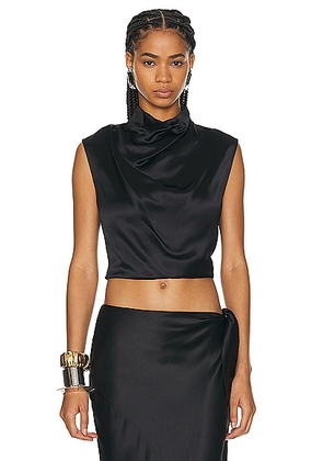Saint Laurent Satin Halter Tank Top in Noir - Black. Size 36 (also in ).