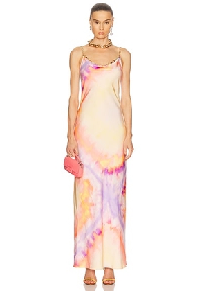 RABANNE Slip Dress in Tie Dye Orange - Pink,Peach. Size 42 (also in ).