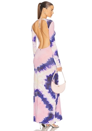RABANNE Long Sleeve Open Back Maxi Dress in Tie & Dye Pink - Blush,Blue. Size 40 (also in 42).