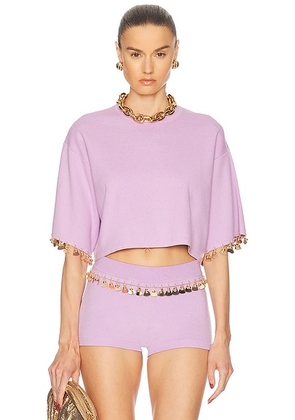 RABANNE Embellished Crop Top in French Lavander - Lavender. Size L (also in ).