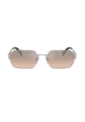 Prada Rectangle Sunglasses in Silver & Mirror Light Brown - Metallic Silver. Size all.