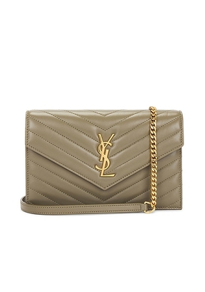 Saint Laurent Envelope Chain Wallet in Strong Moss - Olive. Size all.