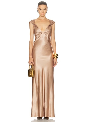 Saint Laurent Satin Long Dress in Rose Des Sables - Nude. Size 40 (also in ).