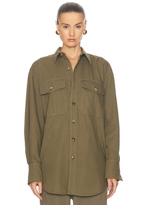 Saint Laurent Button Up Top in Authentic Kaki - Olive. Size L (also in M, S, XS).