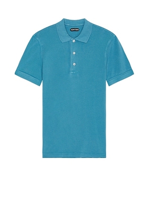 TOM FORD Lyocell Piquet Polo in Faded Blue - Baby Blue. Size 46 (also in 48).