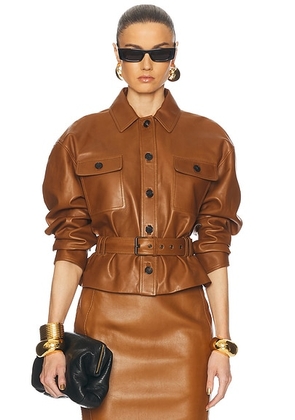 Saint Laurent Belted Leather Jacket in Marron Glace - Brown. Size 34 (also in ).