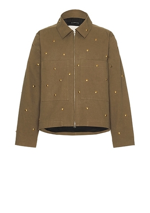 Song for the Mute Metal Bead Crop Patch Pocket Jacket in Dark Taupe - Taupe. Size 48 (also in ).