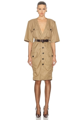 Saint Laurent Utility Shirt Dress in Beige Fonce - Tan. Size 38 (also in 40).