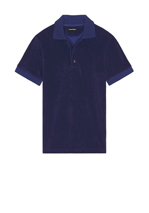 TOM FORD Towelling Short Sleeve Polo in Midnight Blue - Blue. Size 46 (also in ).