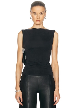 St. Agni Cupro Jersey Top in Black - Black. Size L (also in M, S, XS).