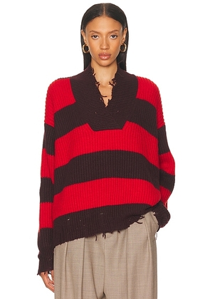 Stella McCartney Sporty Stripe V Neck Jumper in Bordeaux & Red - Burgundy,Red. Size M (also in S, XS).