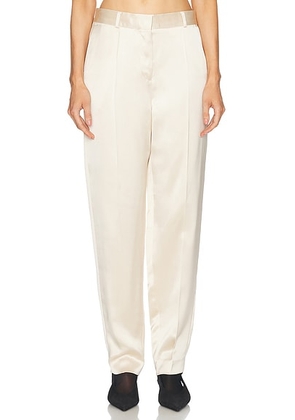 Toteme Low Waist Satin Trouser in Ecru - Ivory. Size 34 (also in ).