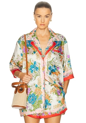 Ronny Kobo Rinaldi Top in Muneca Floral Scarf - Cream,Blue. Size L (also in M, S).
