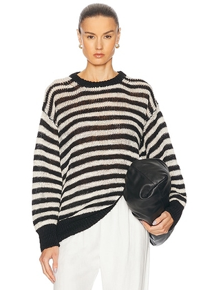 Rohe Linen Knitted Sweater in Off White & Black Wide Stripe - Black,White. Size 42 (also in ).