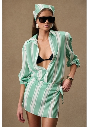 Rowen Rose for FWRD Raglan Shirt in White & Mint Stripes - Mint. Size L (also in M, S, XS).