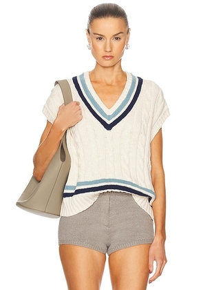Polo Ralph Lauren Sleeveless V Neck Pullover Sweater in Cream & Blue Multi - Cream. Size L (also in M, XS).