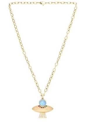 Siena Jewelry UFO Charm Chain Necklace in 14k Yellow Gold  Opal  & Diamond - Blue. Size all.