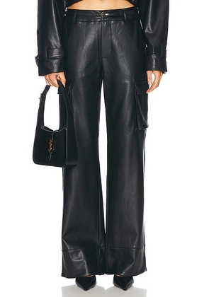 SEROYA Fifer Vegan Leather Low Rise Cargo Pant in Black - Black. Size L (also in M, XS).
