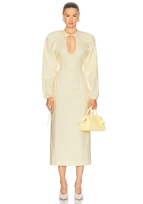 Rowen Rose Long Sleeve Midi Dress in White & Yellow - Yellow. Size 34 (also in 36, 38, 40).