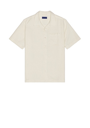 SATURDAYS NYC Bruce Double Layer Crinkle Short Sleeve Shirt in Ivory - Cream. Size S (also in ).
