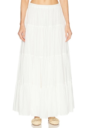 SPRWMN Shirred Ruffle Tiered Skirt in White - White. Size XS (also in ).