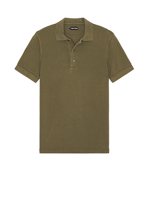 TOM FORD Short Sleeve Piquet Polo in Pale Army - Olive. Size 52 (also in ).