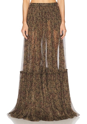Saint Laurent Tiered Maxi Skirt in Kaki Bordeaux - Olive. Size 36 (also in 34, 38, 40).