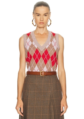 RE/DONE Argyle Vest in Red Combo - Tan,Red. Size L (also in M, S, XS).