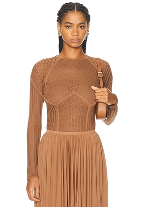 Ralph Lauren Collection Lace Pointelle Raglan-Sleeve Sweater in Light Toffee - Brown. Size L (also in ).