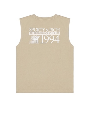 Sporty & Rich Finish Line Muscle Tee in Elephant - Taupe. Size L (also in ).