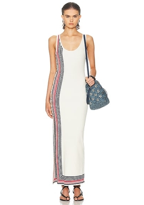 RABANNE Sleeveless Long Dress in Red & Navy Stripes - Ivory. Size M (also in S, XS).
