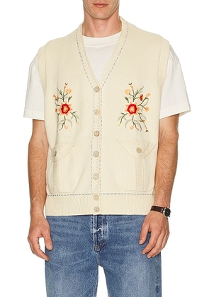 Found Found Floral Embroidered Knit Vest in Cream - Cream. Size L (also in S, XL/1X).