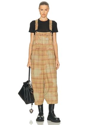 R13 Jump Overall in Overdyed Khaki Plaid - Tan,Blush. Size M (also in S, XS).