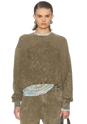 R13 New York Balloon Crewneck Sweater in Acid Olive Green - Olive. Size L (also in M, S, XS).