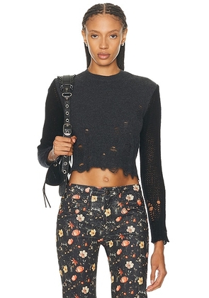 R13 Combo Sleeve Baby Crewneck Sweater in Charcoal & Black - Charcoal. Size S (also in ).