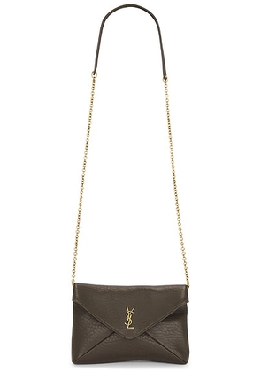 Saint Laurent Small Pouch On Chain in Light Musk - Charcoal. Size all.