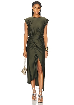 RABANNE Jersey Dress in New Kaki - Dark Green. Size 38 (also in 34, 40).